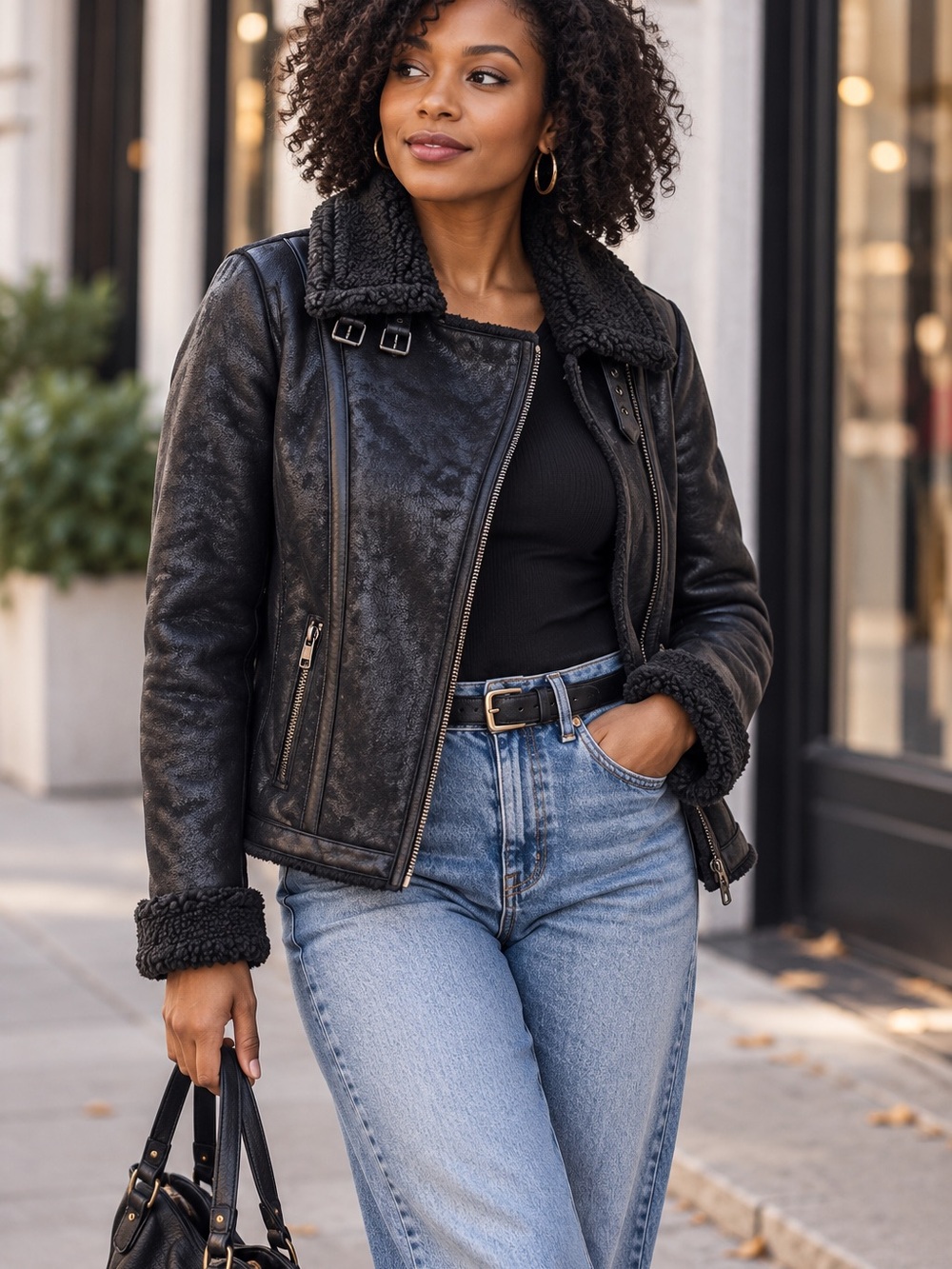 🖤MAKE OFFER🖤 My Tribe Black Faux-Shearling Moto Jacket Biker Punk Rock Coat Med